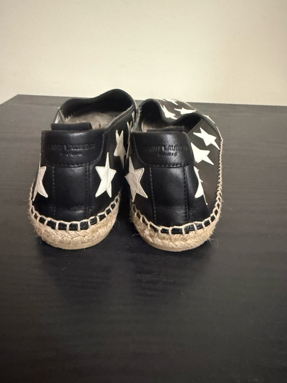 Saint Laurent Size 38.5 Black Leather White Star Espadrilles Loafers - Picture 5 of 9